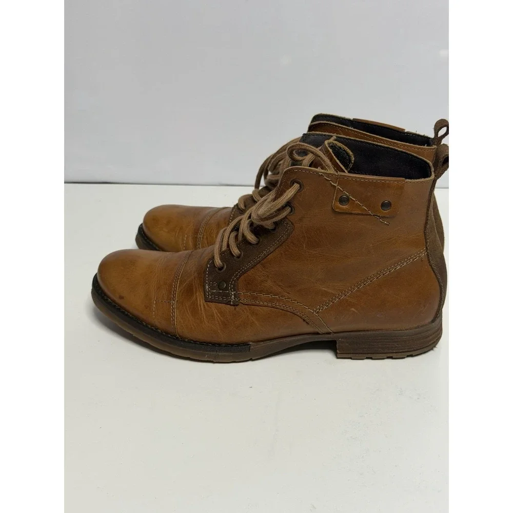 Bull Boxer Men's Tan Leather Lace up Boots, Size 8 Pre Owned